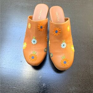 Pilcro Embroidered Floral Leather Mules